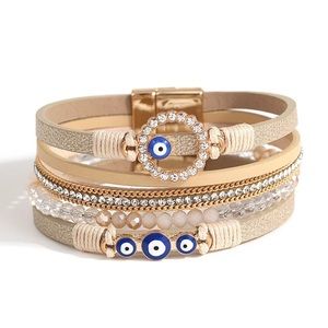 🧿SOLD Bohemian Blue Ojo turco for protection Leather Bracelet layers.